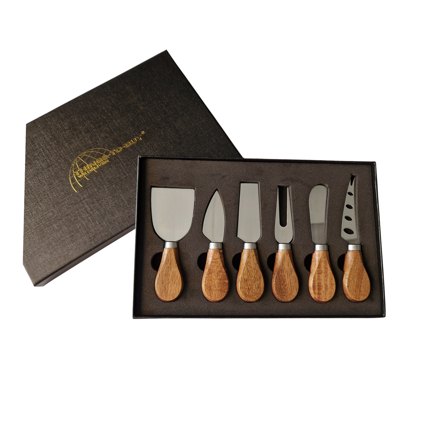 Kaasmesjes set 6-delig – RVS met houten handgreep – in luxe giftbox