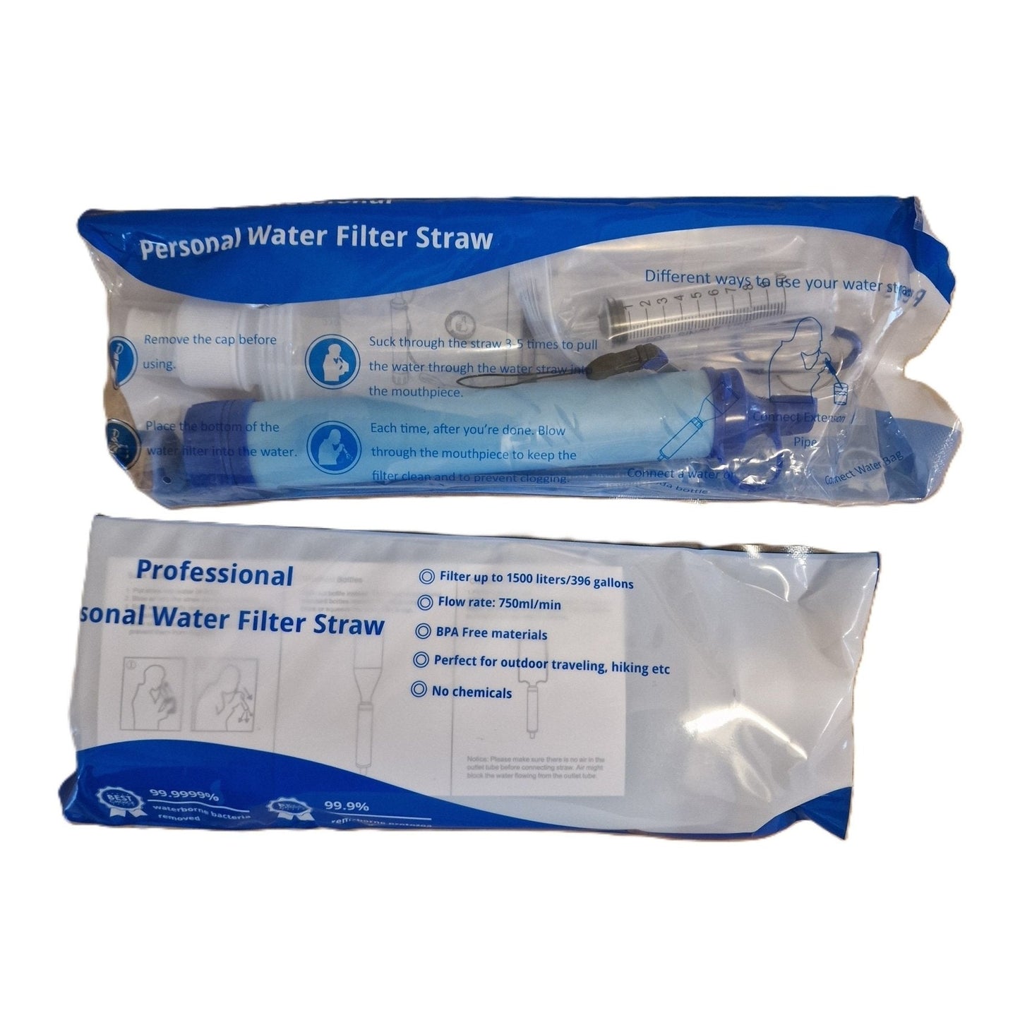 Altijd schoon en veilig drinkwater – waterfilterset voor outdoor en noodsituaties (2 STUKS) - voor Sinterklaas en Kerst