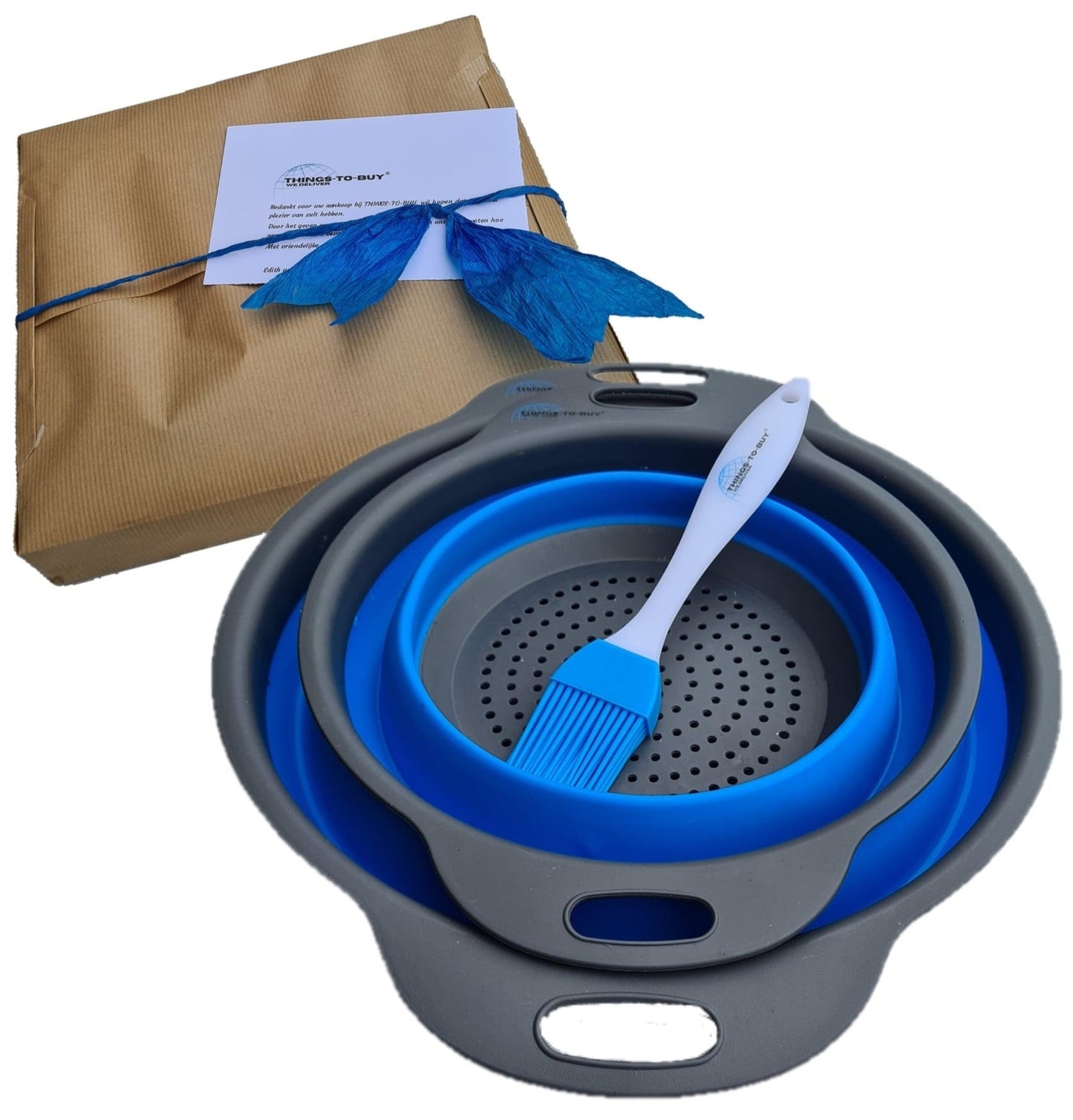 Cadeaupakket Blauw – siliconen bakkwast & vergietset - THINGS - TO - BUY - voor Sinterklaas en Kerst