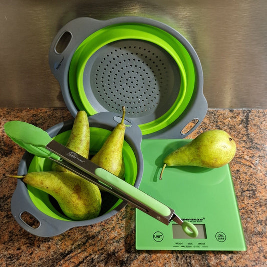 Cadeaupakket Groen – vergietset, keukentang & digitale keukenweegschaal - THINGS - TO - BUY