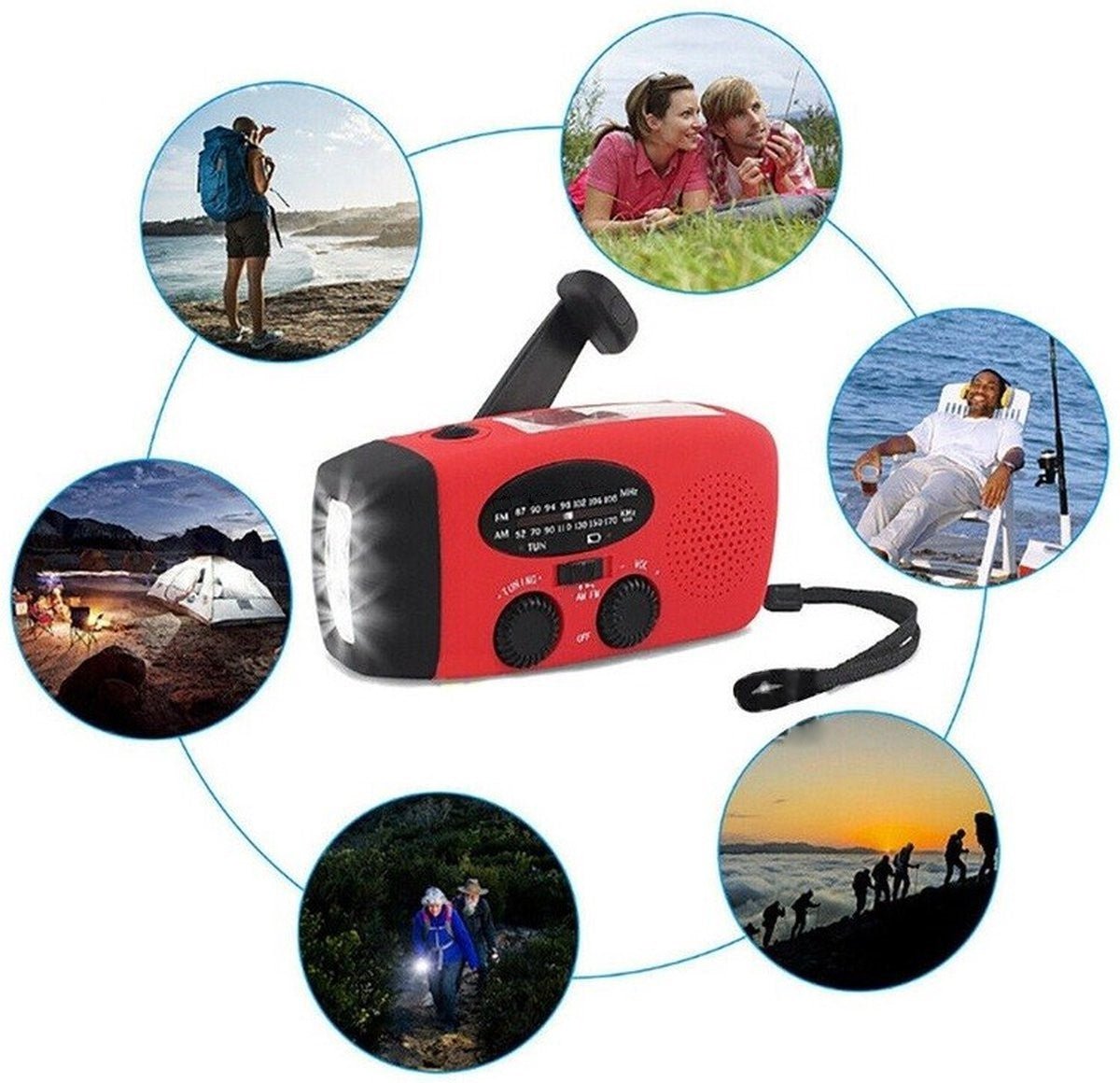 Multifunctionele noodradio – zonnepaneel, dynamo & USB c – met powerbank en zaklamp - voor Sinterklaas en Kerst