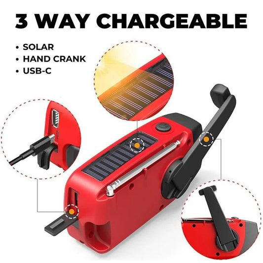 Multifunctionele noodradio – zonnepaneel, dynamo & USB c – met powerbank en zaklamp - voor Sinterklaas en Kerst