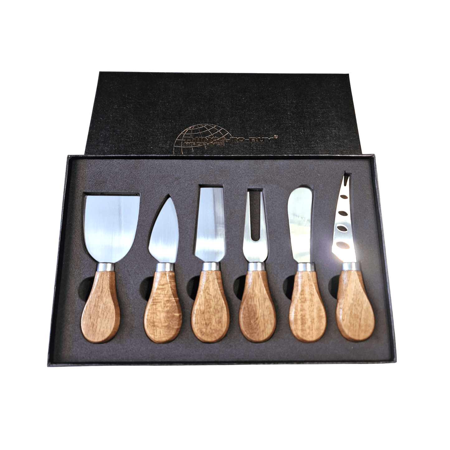 Kaasmesjes set 6-delig – RVS met houten handgreep – in luxe giftbox