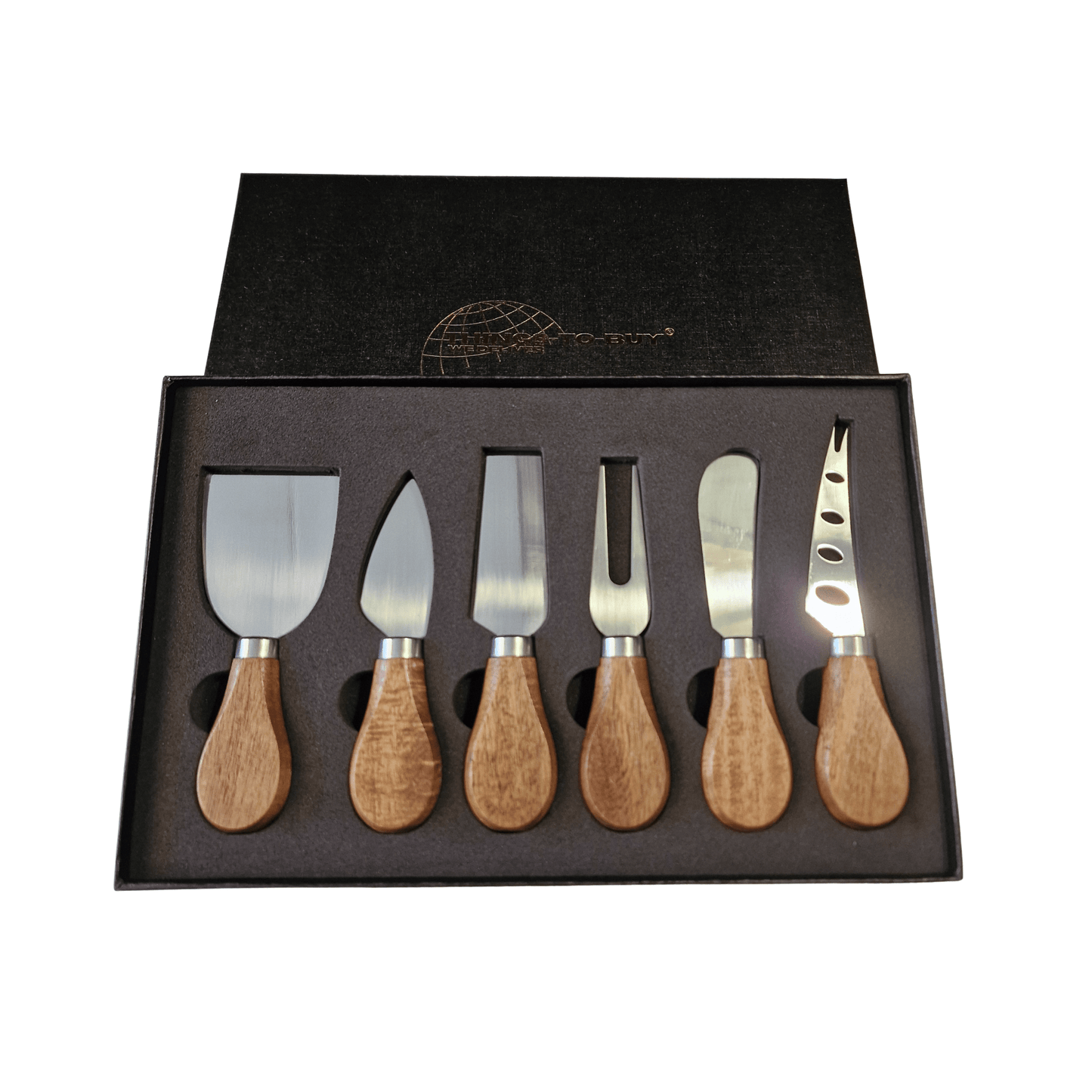 Kaasmesjes set 6 - delig – RVS met houten handgreep – in luxe giftbox - THINGS - TO - BUY