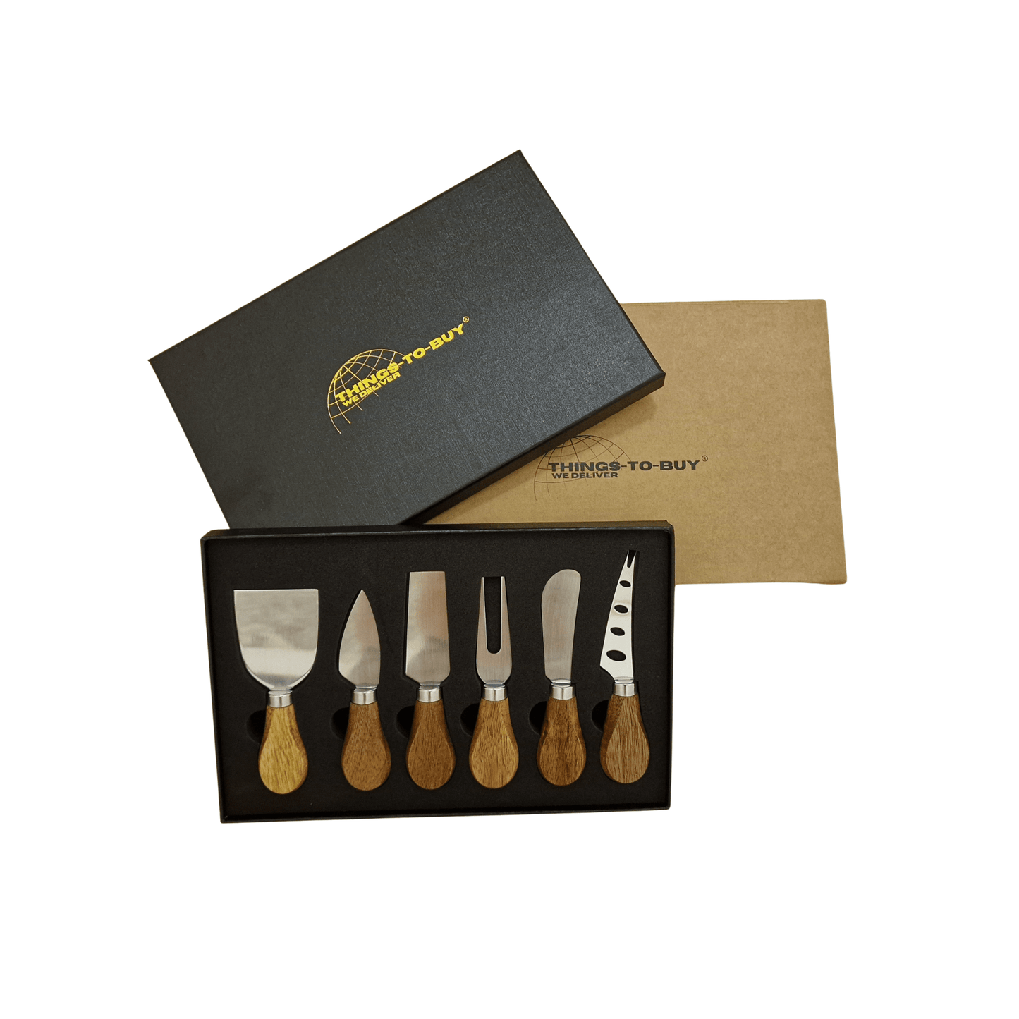 Kaasmesjes set 6 - delig – RVS met houten handgreep – in luxe giftbox - THINGS - TO - BUY