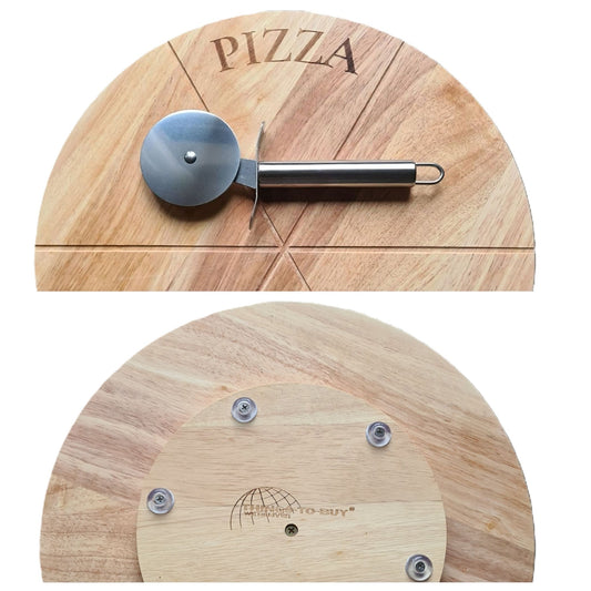 Massief houten pizza draaiplateau Ø33 cm met pizzasnijder – robuust en duurzaam