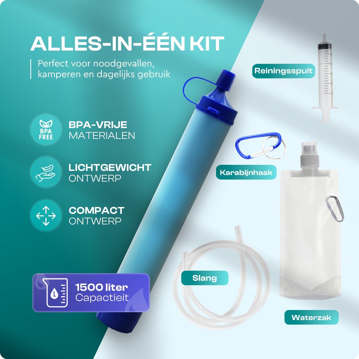 Schoon drinkwater – waterfilterset 2 stuks voor PET - fles, inclusief accessoires (1500 L capaciteit) - THINGS - TO - BUY