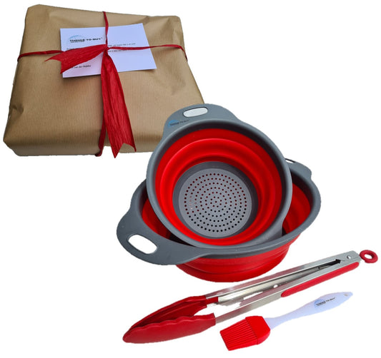 Cadeaupakket Rood – siliconen keukentang, bakkwast & vergietset - THINGS - TO - BUY - voor Sinterklaas en Kerst