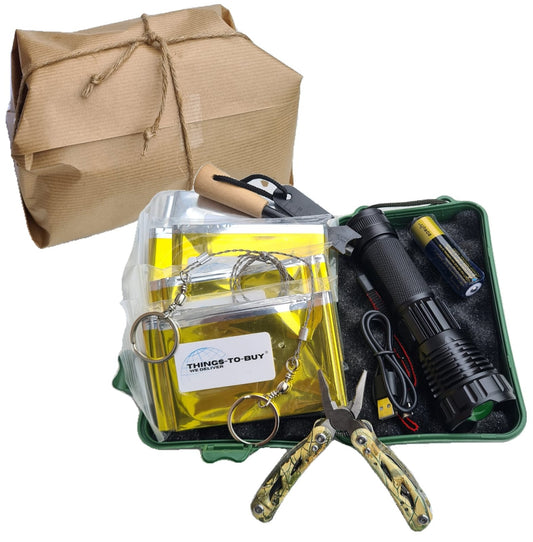 Cadeaupakket Noodtools – zaklamp, multitool, nooddekens & vuurstarter - THINGS - TO - BUY - voor Sinterklaas en Kerst