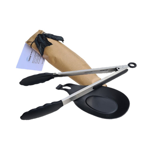 Cadeau pakket Zwart – keukentang en siliconen lepelsteun - THINGS - TO - BUY