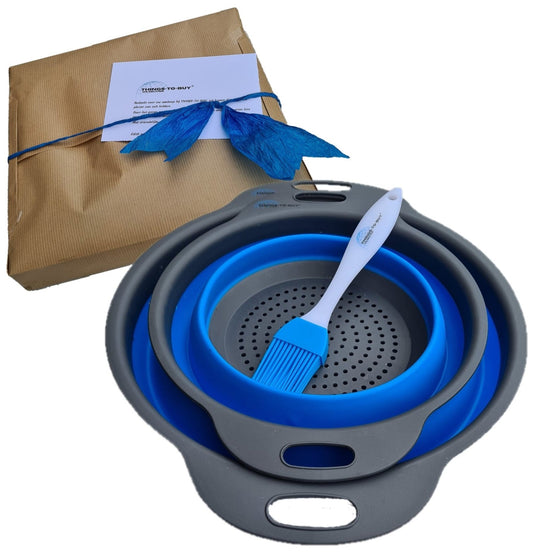 Cadeaupakket Blauw – siliconen bakkwast & vergietset - THINGS - TO - BUY - voor Sinterklaas en Kerst