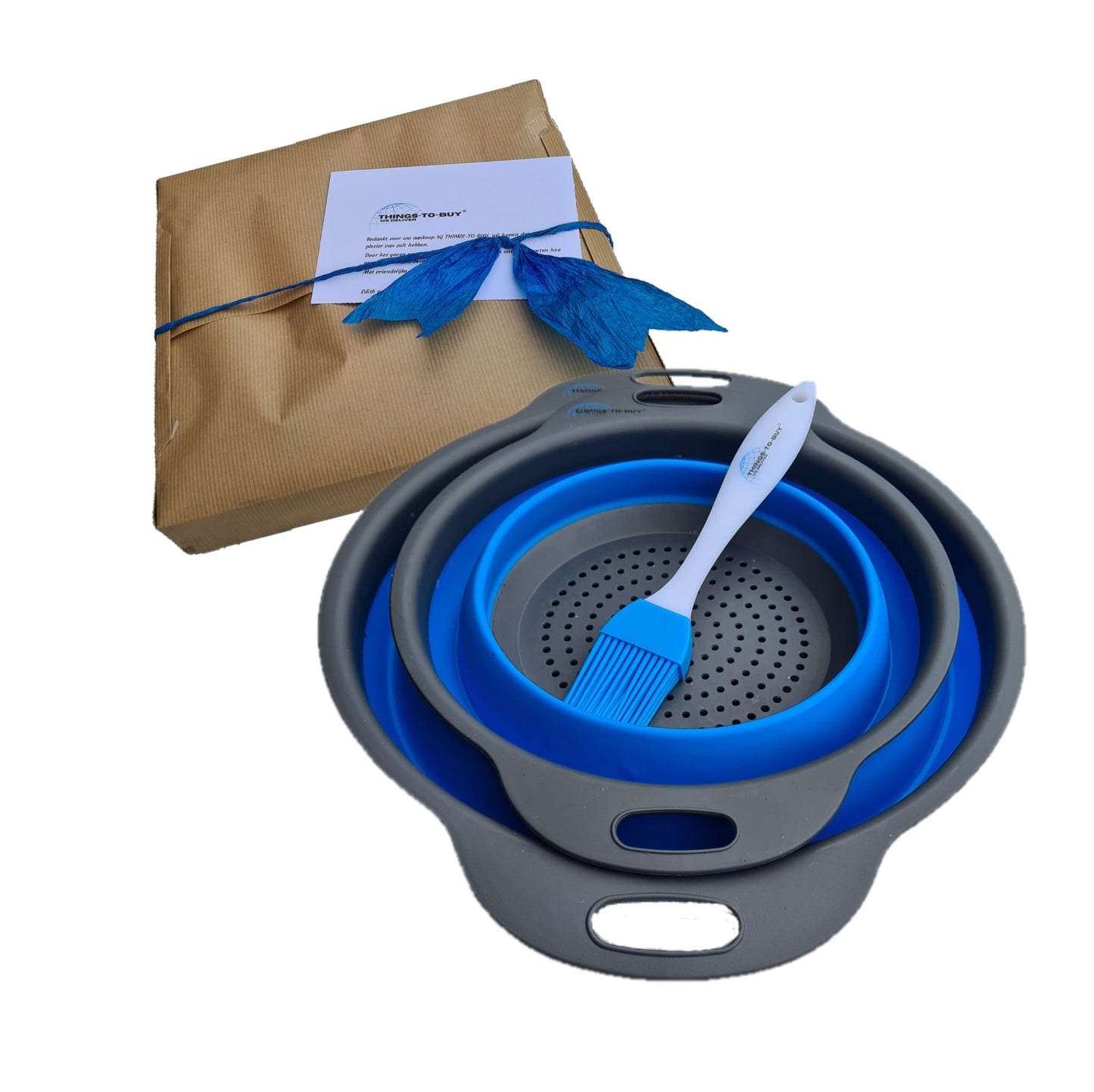 Cadeaupakket Blauw – siliconen bakkwast & vergietset - THINGS - TO - BUY