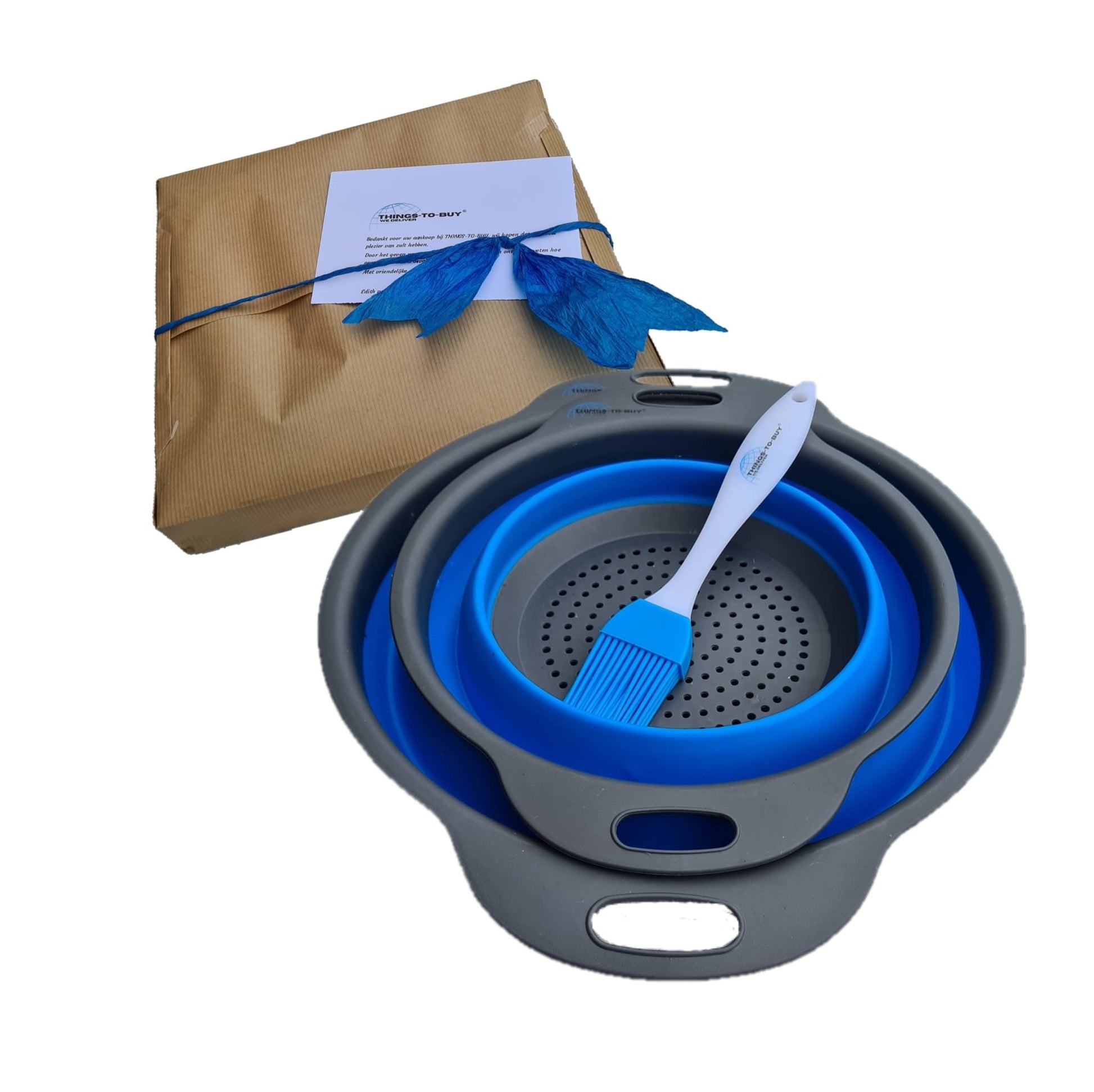 Cadeaupakket Blauw – siliconen bakkwast & vergietset - THINGS - TO - BUY