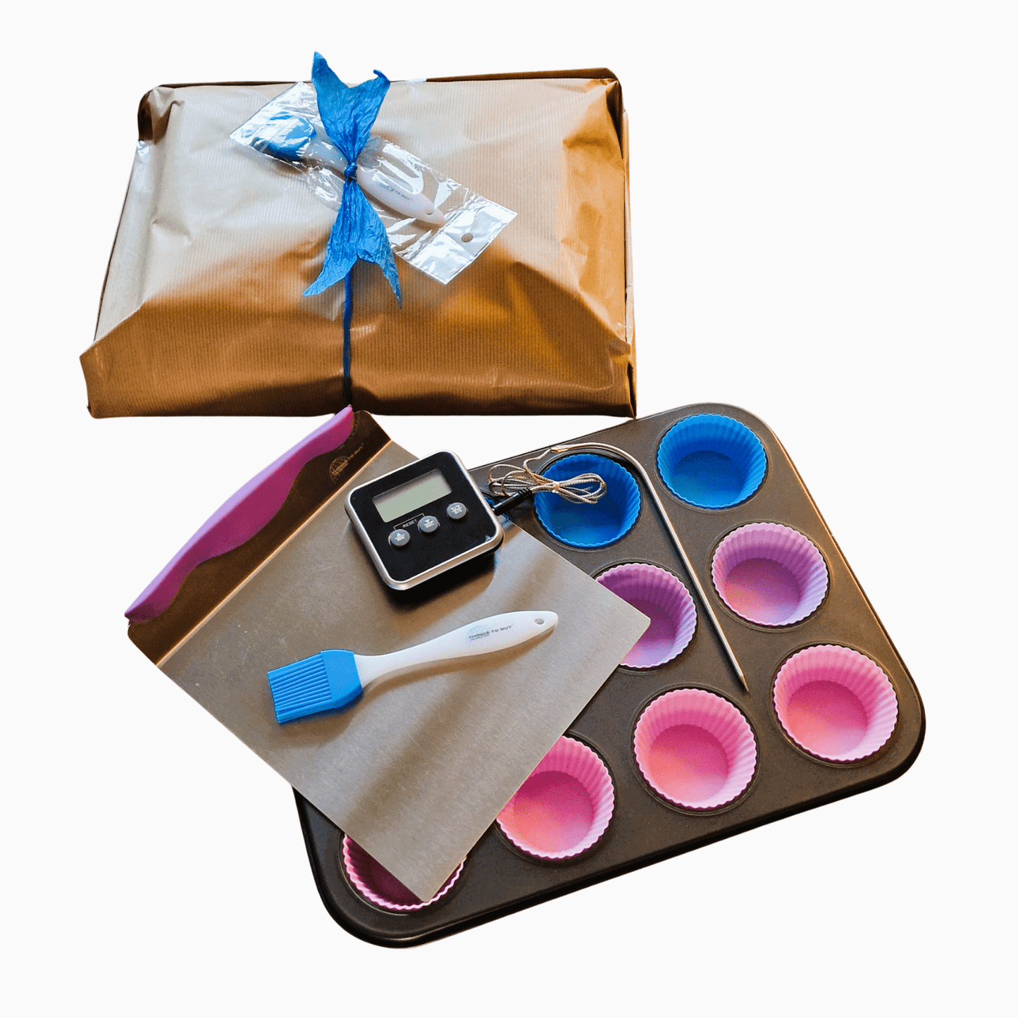 Cadeaupakket Cupcake – bakset met bakkwast, taartenschep, muffinvorm & thermometer - THINGS - TO - BUY