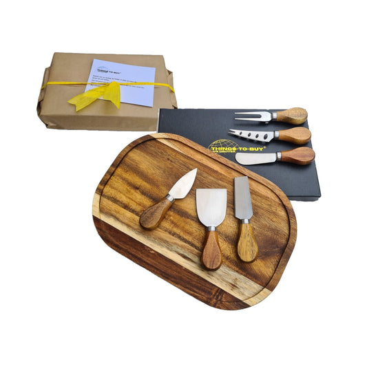 Cadeaupakket Kaas – serveerplank & 6 - delige kaasmesjes set - THINGS - TO - BUY