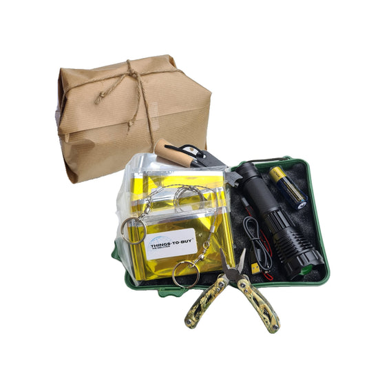 Cadeaupakket Noodtools – zaklamp, multitool, nooddekens & vuurstarter - THINGS - TO - BUY
