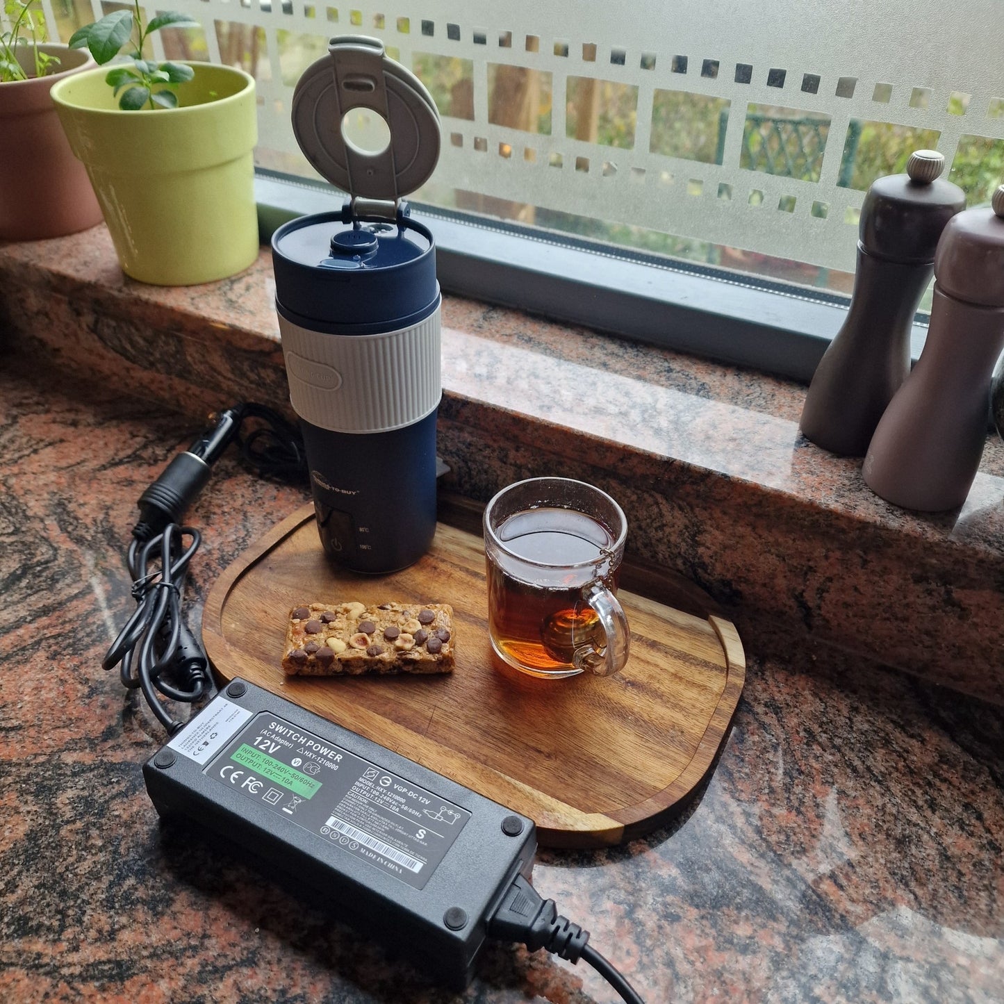 Elektrische waterkoker thermosbeker 12V/24V + 10A omvormer – verwarmt tot 100°C - THINGS - TO - BUY