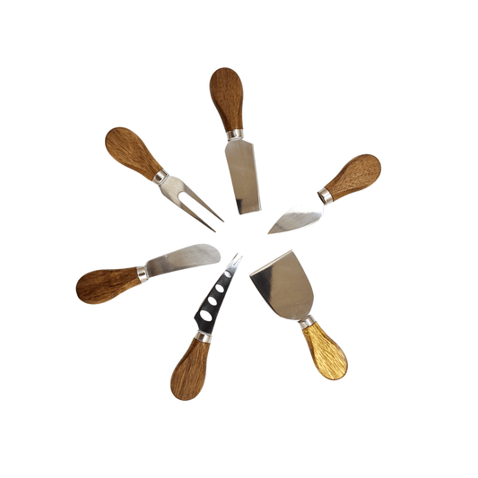 Kaasmesjes set 6-delig – RVS met houten handgreep – in luxe giftbox