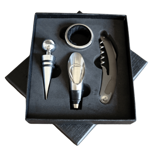 Perfect voor wijnliefhebbers – 4 - delige wijnaccessoireset in elegante zwarte box - THINGS - TO - BUY
