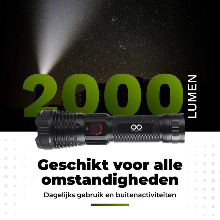 Ultrakrachtige oplaadbare LED Zaklamp – 2000 Lumen – Waterdicht IP - 66 - THINGS - TO - BUY