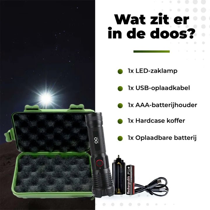 Ultrakrachtige oplaadbare LED Zaklamp – 2000 Lumen – Waterdicht IP - 66 - THINGS - TO - BUY